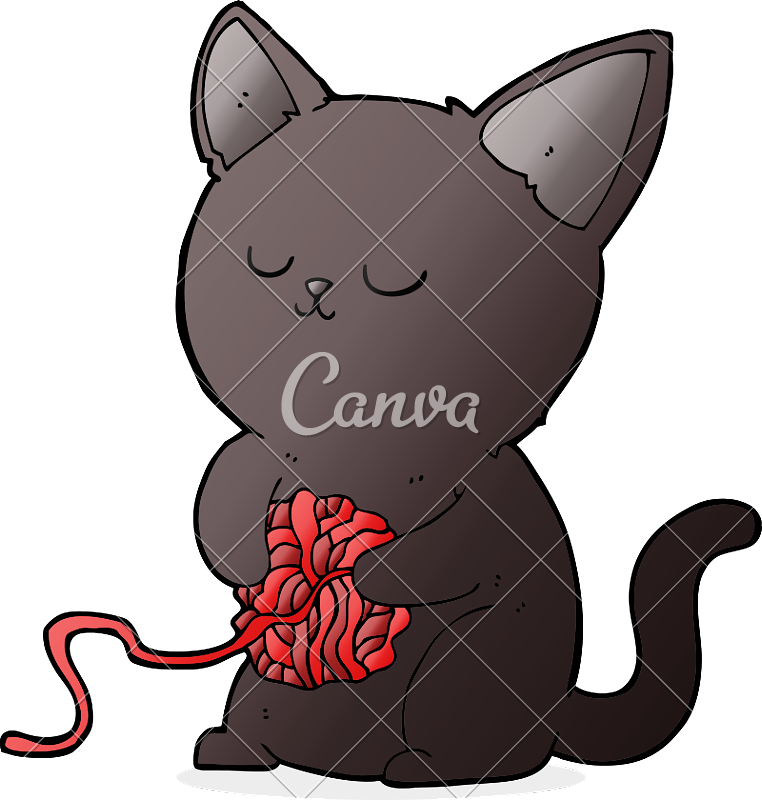 Cute Black Cat Playing With Ball Of Yarn - Black Cat - Free Transparent PNG Clipart Images Download. - Cat Transparent PNG Free Download