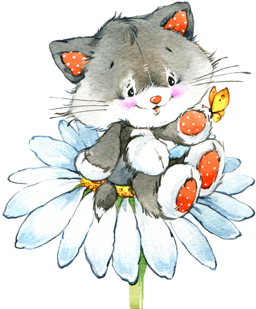 Cat Drawing Watercolor Painting Illustration - Giclee Painting: Int’l's Kitten On A Flower, 61x46in. Transparent PNG - 878x1024 - Free Download on - Cat Transparent PNG Free Download