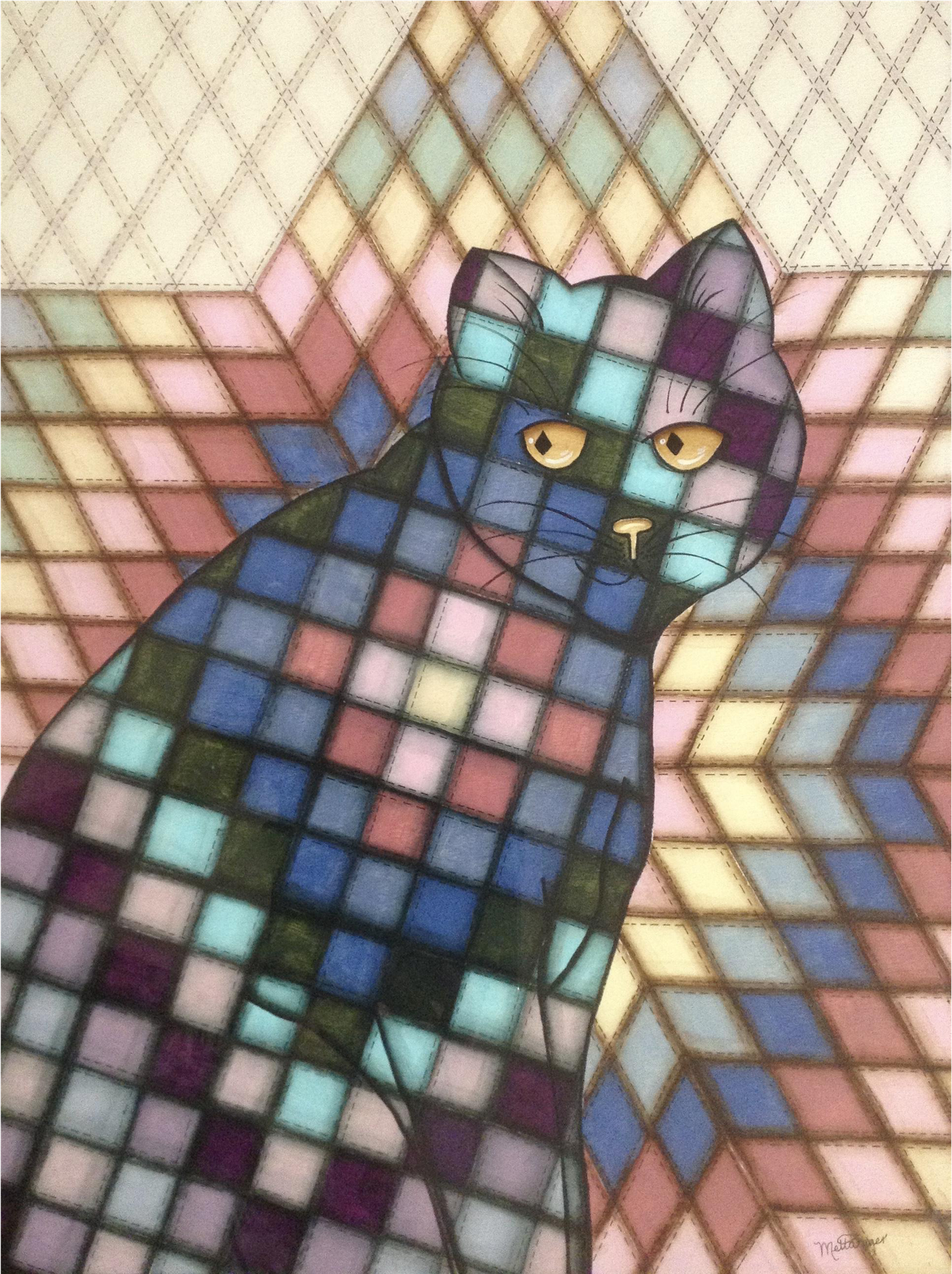 Metta Sager, Watercolor Painting Of Cat In Quilted - Tabby Cat Transparent PNG - 2048x2048 - Free Download on - Cat Transparent PNG Free Download