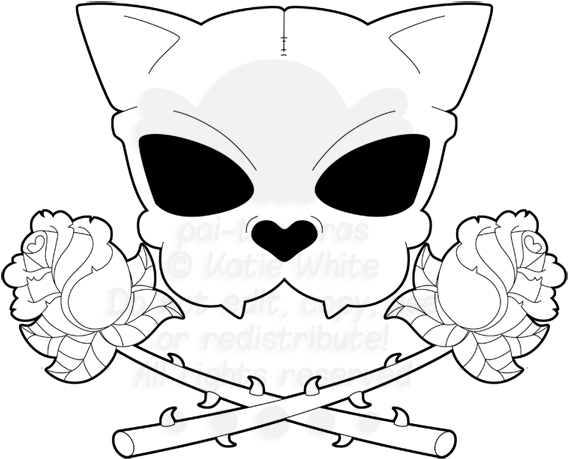 Cat Skull And Crossed Roses Tattoo By Pai - Cat Skull And Crossbones Tattoo - Free Transparent PNG Clipart Images Download. - Cat Transparent PNG Free Download