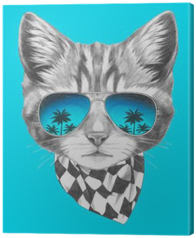 Cuadro En Lienzo Retrato Dibujado Mano Del Gato Con - Cat Wearing Sunglasses Drawing - Free Transparent PNG Clipart Images Download. - Cat Transparent PNG Free Download
