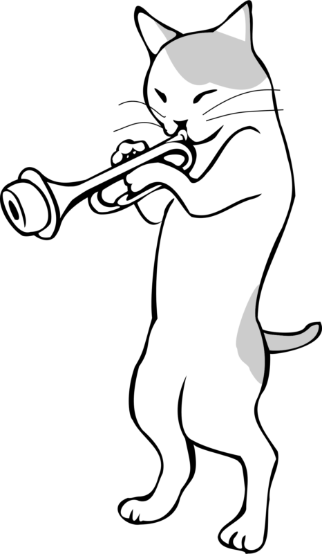 See Here Trumpet Clipart Black And White Free Download - Cat Playing Trumpet - Free Transparent PNG Clipart Images Download. - Cat Transparent PNG Free Download