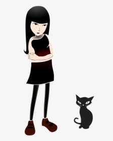 Emily, Cat, Girl, Dress, Gloomy, Mysterious, Dark, HD Png Download - Cat Transparent PNG Free Download