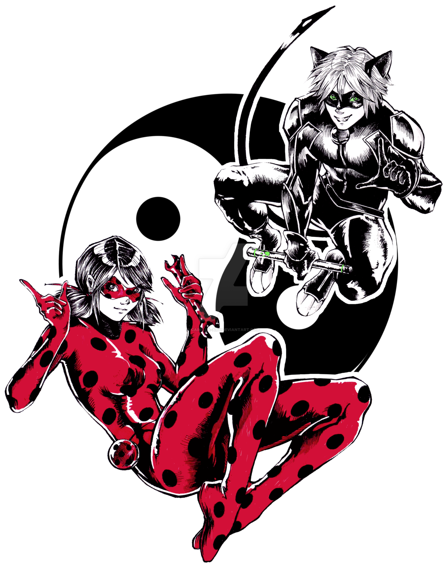 Miraculous Ladybug Fanart By Carella-art - Ladybug Cat Noir Y Rena Rouge - Free Transparent PNG Clipart Images Download. - Cat Transparent PNG Free Download