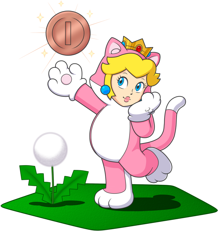 Cat Princess Peach And Her Lucky Pink Gold Coin By - Cat Peach - Free Transparent PNG Clipart Images Download. - Cat Transparent PNG Free Download