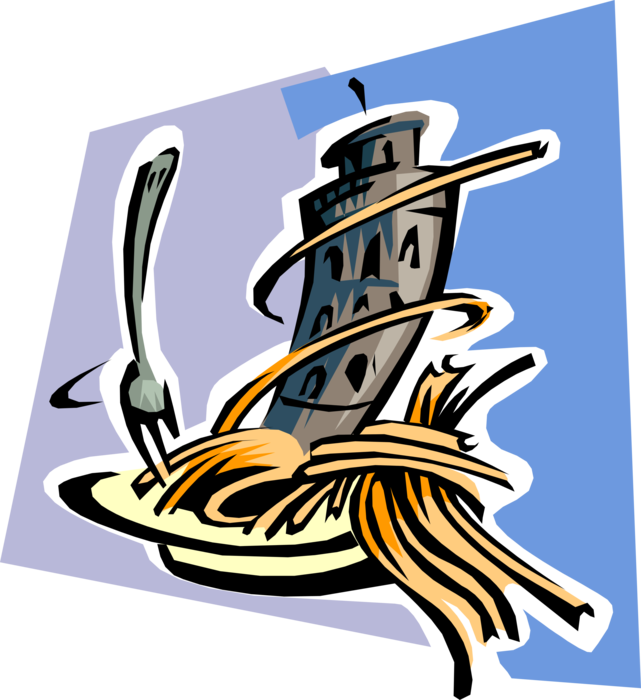 Vector Illustration Of Italian Pasta Spaghetti Dinner - Leaning Tower Of Pisa Clipart - Free Transparent PNG Clipart Images Download. - Dinner Transparent PNG Free Download