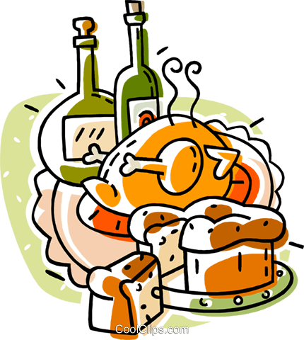 Roast Turkey With Bottles Of Wine Royalty Free Vector - Dinner Clipart - Free Transparent PNG Clipart Images Download. - Dinner Transparent PNG Free Download