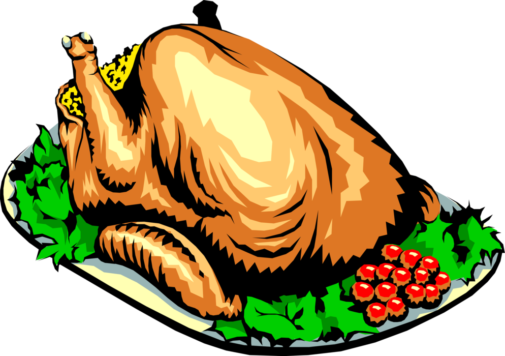 Vector Illustration Of Roast Turkey Poultry Dinner - Platter Of Turkey Clip Art - Free Transparent PNG Clipart Images Download. - Dinner Transparent PNG Free Download
