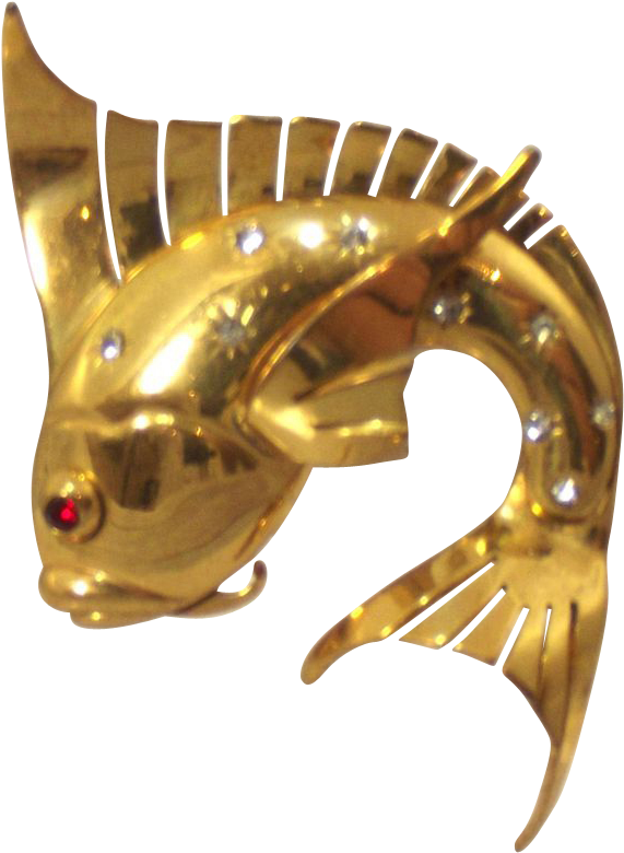 Vintage Art Deco Gold Tone And Rhinestene Koi Carp - Fish Transparent PNG - 779x779 - Free Download on - Fish Transparent PNG Free Download