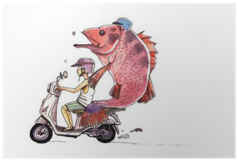 Watercolor Motorbike, Cartoon Illustration Of Boy And - Illustration Transparent PNG - 400x400 - Free Download on - Fish Transparent PNG Free Download