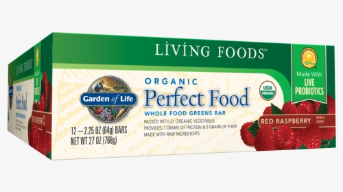 Living Foods Perfect Food® Organic Greens Bar Red Raspberry - Organic Perfect Food 64g Bars 12 Per Carton, HD Png Download - Food Transparent PNG Free Download