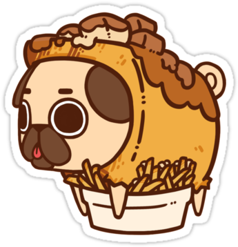 "puglie Poutine" Stickers By Puglie Pug Redbubble - Pug And Food Drawings - Free Transparent PNG Clipart Images Download. - Food Transparent PNG Free Download