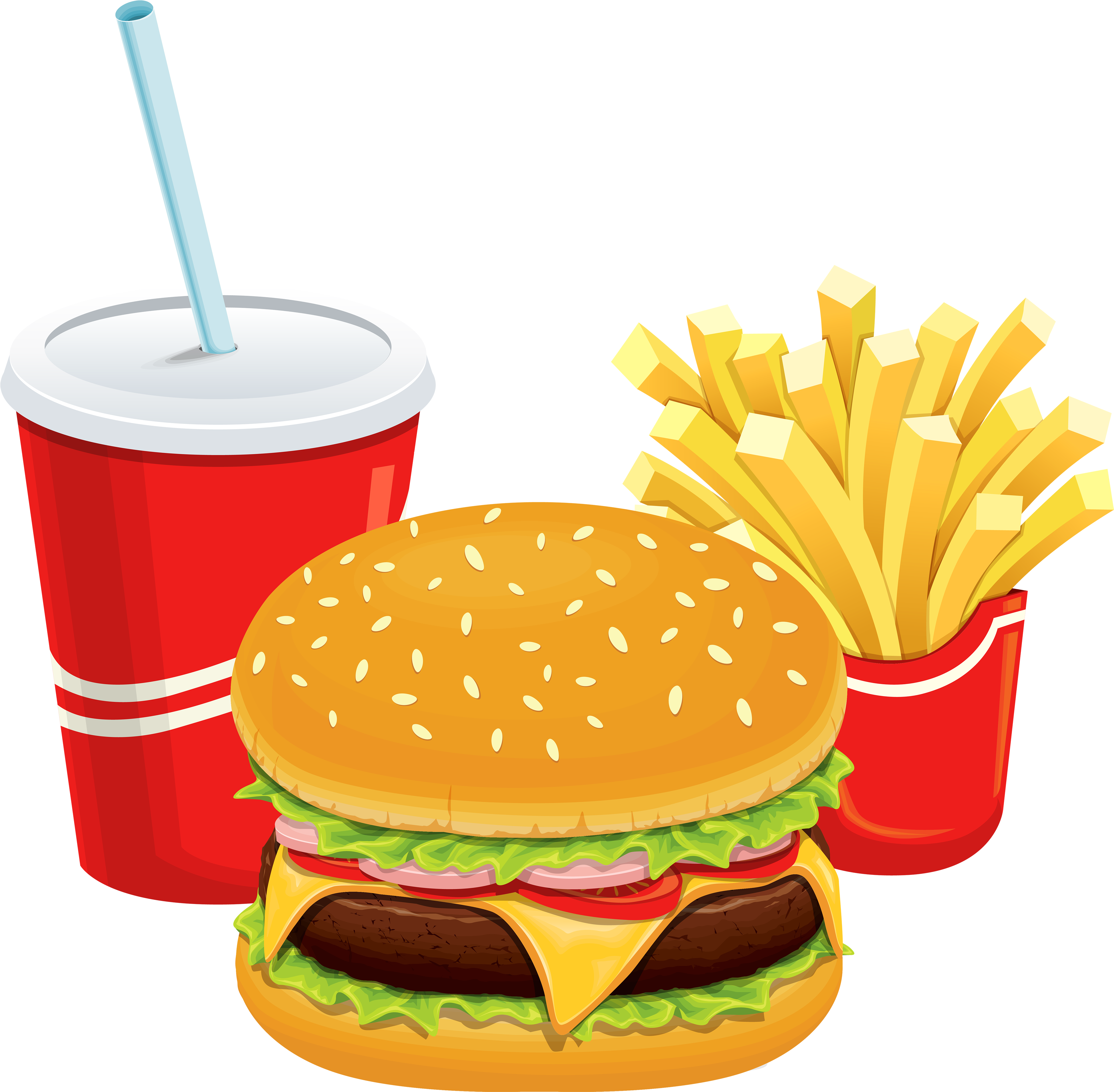 Clipart Of Restaurant, Breakfast And Foods - Transparent Hamburger And Fries Png - Free Transparent PNG Clipart Images Download. - Food Transparent PNG Free Download