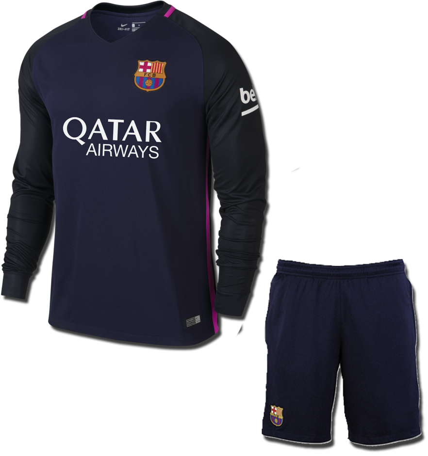 Barcelona Long Sleeves Football Jersey And Shorts Home - Jersey Transparent PNG - 900x1200 - Free Download on - Football Transparent PNG Free Download