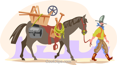 Cowboy Walking Horse Royalty Free Vector Clip Art Illustration - 19th Century - Free Transparent PNG Clipart Images Download. - Horse Transparent PNG Free Download