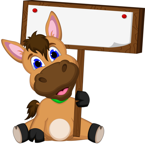 Etiquettes,scraps,png - Cartoon Horse Holding Sign - Free Transparent PNG Clipart Images Download. - Horse Transparent PNG Free Download