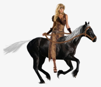 Sexy Barbarian Woman Riding Her Beautiful Black Horse - Warrior Women Riding Horses, HD Png Download - Horse Transparent PNG Free Download