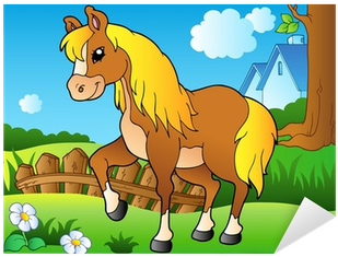 Vinilo Pixerstick Cartoon Caballo En El Prado Primavera - Horse Cartoon In Farm - Free Transparent PNG Clipart Images Download. - Horse Transparent PNG Free Download
