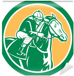 Jockey Horse Racing Circle Retro Wall Mural • Pixers® - Jockey Horse Racing Shield Retro Card - Free Transparent PNG Clipart Images Download. - Horse Transparent PNG Free Download