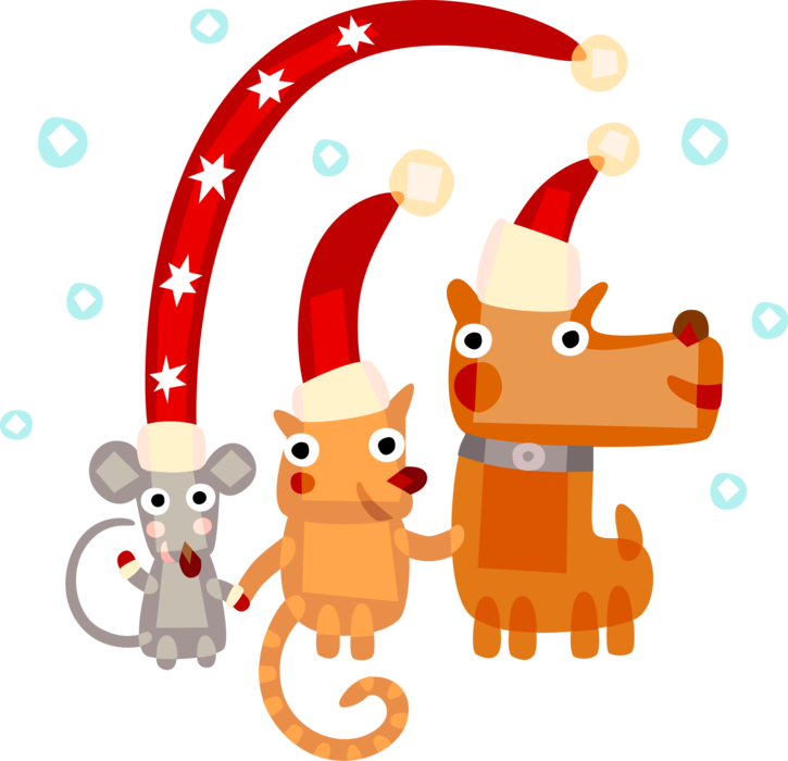Vector Illustration Of Cat, Dog, And Mouse Animals - Christmas Card Background Template - Free Transparent PNG Clipart Images Download. - Mouse Transparent PNG Free Download