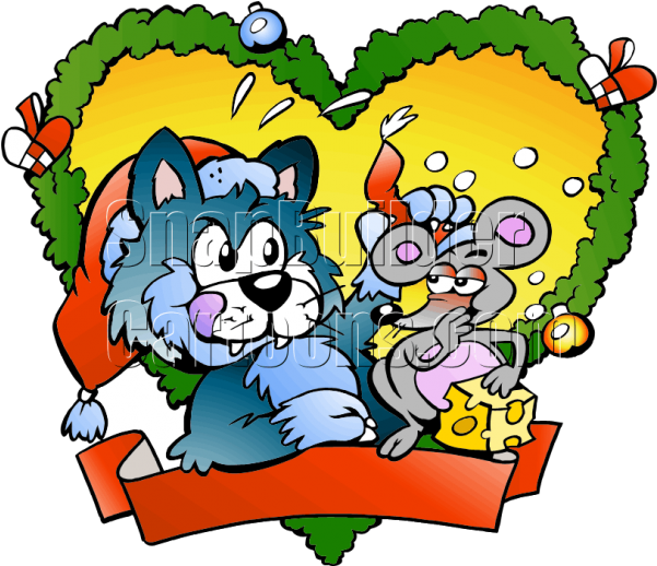 Christmas Fraim Cat Mouse Heart Shaped Wreath Mascot - Rice Porridge Draw - Free Transparent PNG Clipart Images Download. - Mouse Transparent PNG Free Download