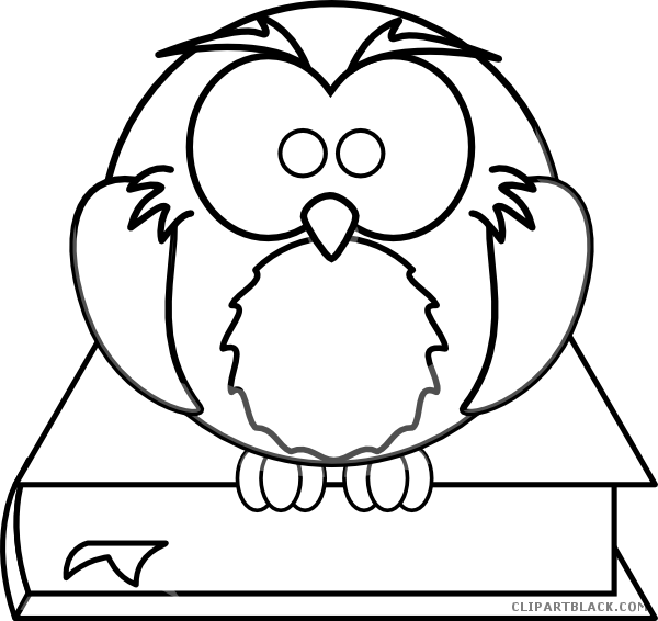 Owl On A Book Animal Free Black White Clipart Images - High Resolution Coloring Book - Free Transparent PNG Clipart Images Download. - Owl Transparent PNG Free Download