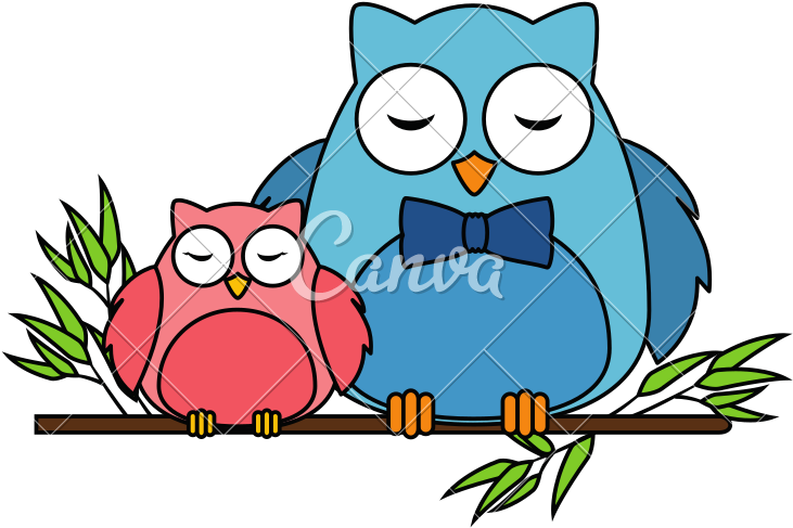 Cute Father And Daughter Owls In Branch Characters - Cartoon - Free Transparent PNG Clipart Images Download. - Owl Transparent PNG Free Download