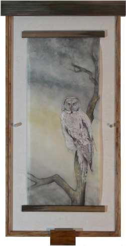 Watercolor Painting On Silk Of Great Grey Owl Looking - Watercolor Painting Transparent PNG - 500x500 - Free Download on - Owl Transparent PNG Free Download