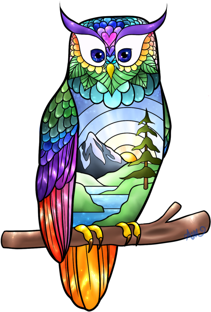 Owl Stained Glass By Sisukalat - Owl Stained Glass Paintings - Free Transparent PNG Clipart Images Download. - Owl Transparent PNG Free Download