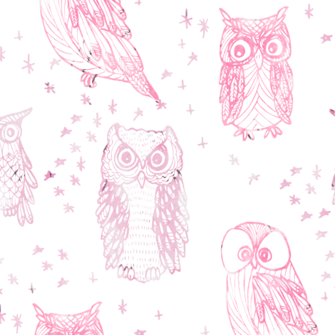 Watercolor Owl In Ombre Orchid Fabric By Emilysanford - Black, Pink, And Blue Custom Wallpaper By Emilysanford Transparent PNG - 470x470 - Free Download on - Owl Transparent PNG Free Download