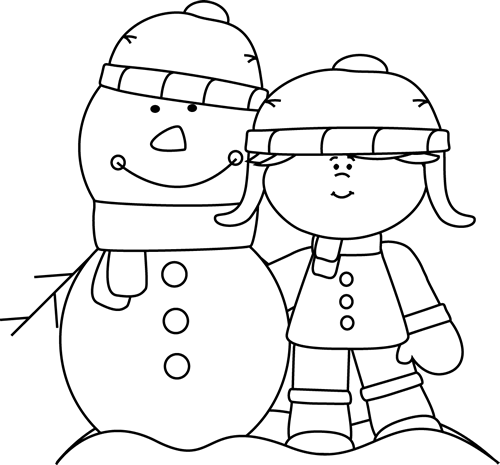 Black And White Girl With Snowman - Clip Art - Free Transparent PNG Clipart Images Download. - Snowman Transparent PNG Free Download
