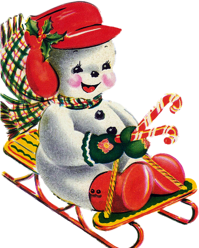 Vintage Snowman On Sled - Vintage Snowman Christmas Cards - Free Transparent PNG Clipart Images Download. - Snowman Transparent PNG Free Download