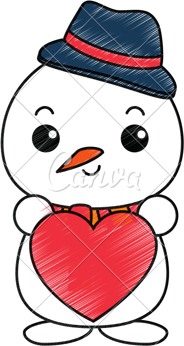 Snowman With Christmas Hat And Heart Kawaii Character - Snowman With Christmas Hat And Heart Kawaii Character - Free Transparent PNG Clipart Images Download. - Snowman Transparent PNG Free Download