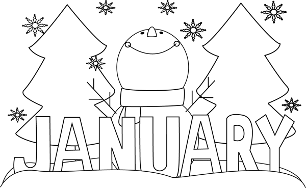 Black And White Month Of January Snowman Clip Art - January Black And White - Free Transparent PNG Clipart Images Download. - Snowman Transparent PNG Free Download
