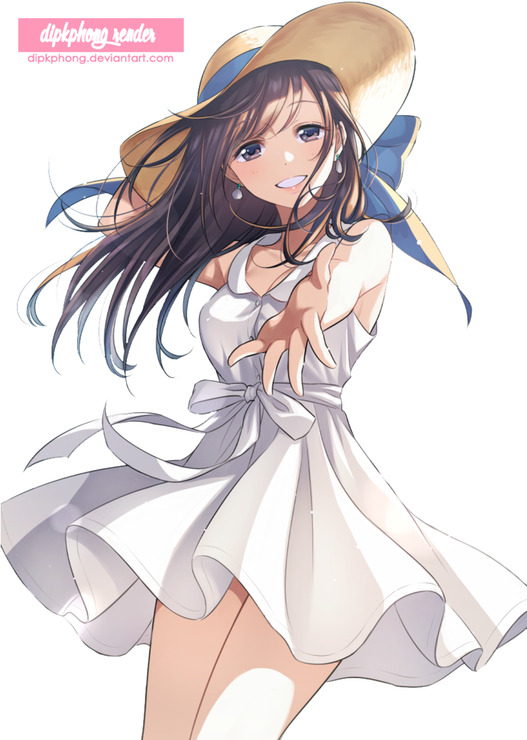 [render] Anime Girl - Anime Girl Brown Hair Summer - Free Transparent PNG Clipart Images Download. - Summer Transparent PNG Free Download
