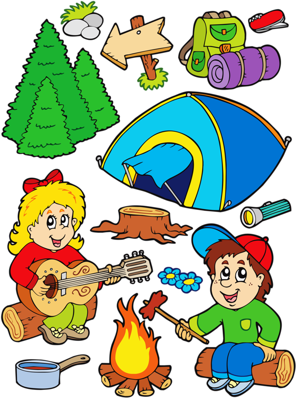 Colorful Summer Camping Illustrations Made Out Of Various - Cartoon Camping - Free Transparent PNG Clipart Images Download. - Summer Transparent PNG Free Download