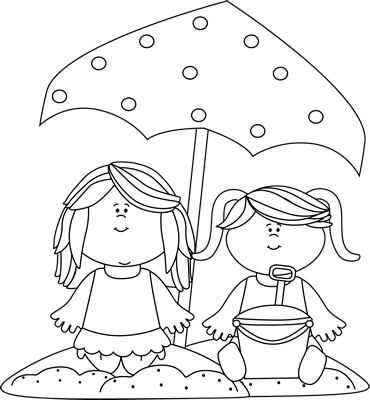 Black And White Girls Playing In The Sand Clip Art - Summer Vacations Clipart Image Black And White - Free Transparent PNG Clipart Images Download. - Summer Transparent PNG Free Download