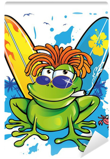 Summer Jamaican Cartoon Frog With Surfboard Wall Mural - Queen Duvet Cover Frog With Top Hat - Free Transparent PNG Clipart Images Download. - Summer Transparent PNG Free Download
