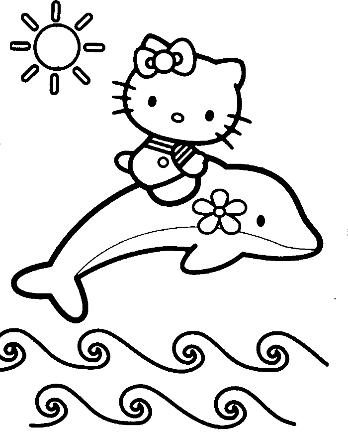Hello Kitty At The Beach Summer Coloring Picture For - Baby Dolphin Coloring Sheet - Free Transparent PNG Clipart Images Download. - Summer Transparent PNG Free Download