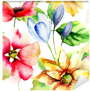Seamless Wallpaper With Summer Flowers Wall Mural • - Orange Venue Rengarenk Çiçek Buketi Desenli 3d Baskılı - Free Transparent PNG Clipart Images Download. - Summer Transparent PNG Free Download
