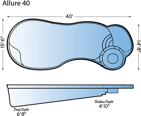 Allure 40 Fiberglass Pool Line Drawing From Signature - Pool Sun Shelf Depth - Free Transparent PNG Clipart Images Download. - Sun Transparent PNG Free Download