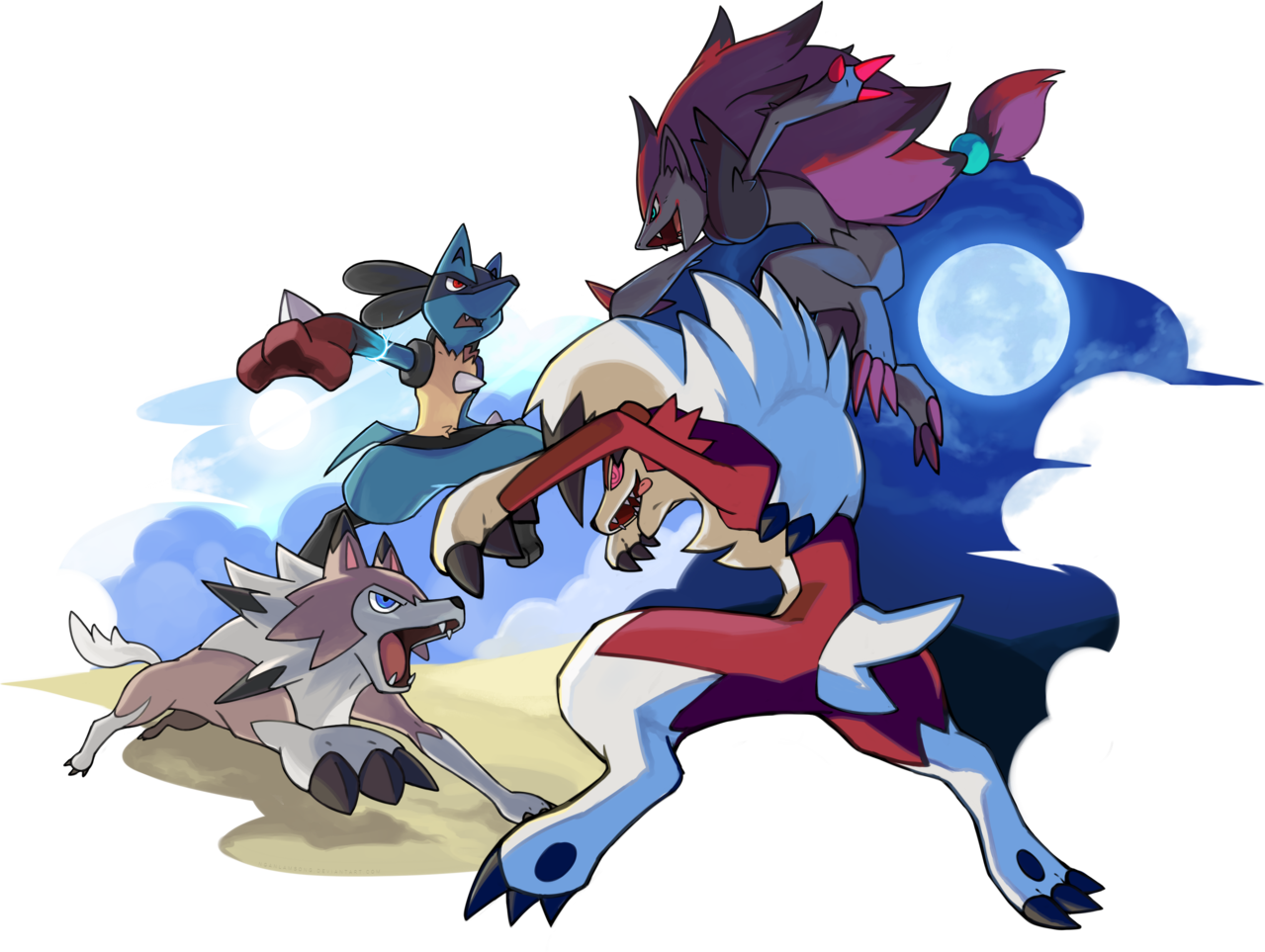 Pokémon Sun And Moon Pikachu Fictional Character Mecha - Lycanroc Day Vs Night - Free Transparent PNG Clipart Images Download. - Sun Transparent PNG Free Download