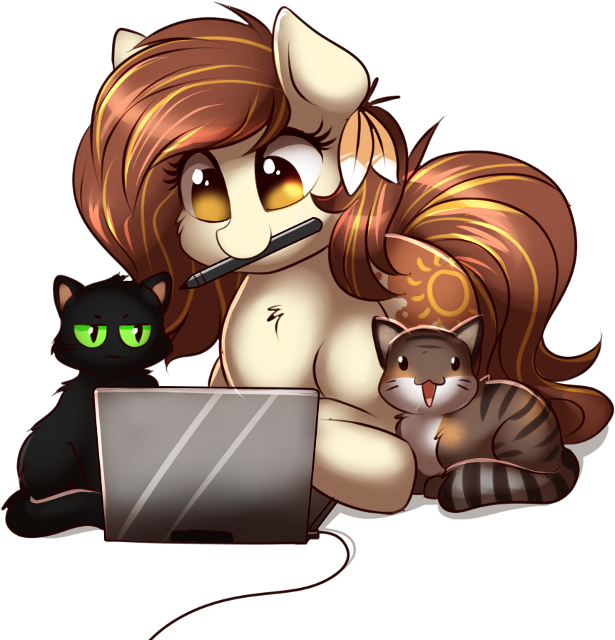 Ravensunart, Cat, Computer, Earth Pony, Female, Laptop - Cartoon Transparent PNG - 1000x1000 - Free Download on - Sun Transparent PNG Free Download