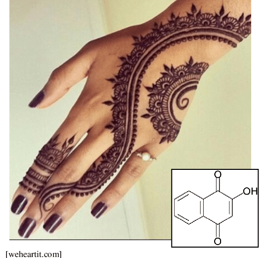 Henna Tattoo And Structure Of Henna Dye (lawsone) From - Henna Painting Transparent PNG - 542x521 - Free Download on - Tattoo Transparent PNG Free Download