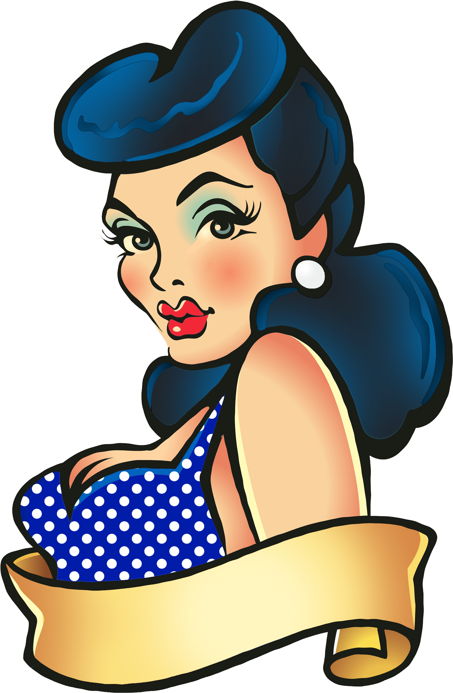 Black Hair Bettie Bang Paige Style Rockabilly Greaser - Pin Up Tattoo - Free Transparent PNG Clipart Images Download. - Tattoo Transparent PNG Free Download