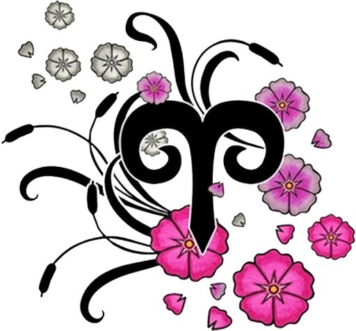 Aries Zodiac Sign With Pink Flowers Tattoo Design - Virgo Sign With Flowers - Free Transparent PNG Clipart Images Download. - Tattoo Transparent PNG Free Download