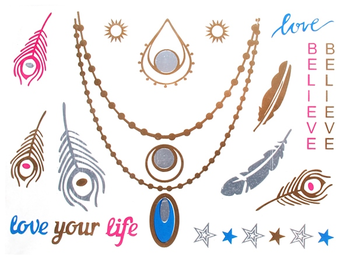 Tattoo Golden Silvery Temporarily Motif Sheet Adhesive - Hjlwst 1pc Flash Metallic Waterproof Tattoo Blue Gold Transparent PNG - 350x263 - Free Download on - Tattoo Transparent PNG Free Download