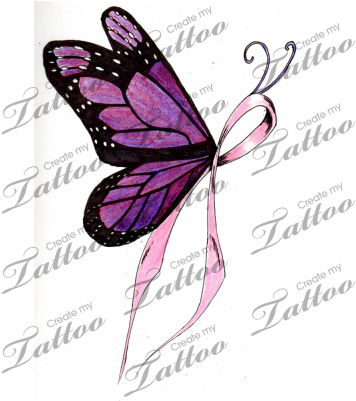 Cancer Ribbon Tattoo Designs - Butterfly Ribbon Tattoo Designs Transparent PNG - 400x400 - Free Download on - Tattoo Transparent PNG Free Download
