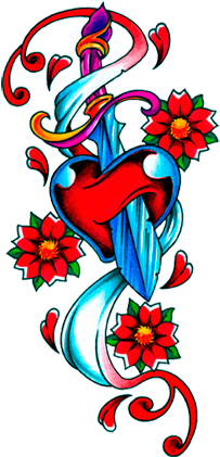 Wonderful Heart Dagger With Flowers Design - Flower Tattoo Designs Png - Free Transparent PNG Clipart Images Download. - Tattoo Transparent PNG Free Download