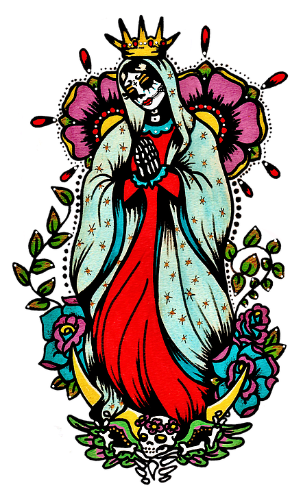 Day Of The Dead Art Virgin Mary Tattoo - Day Of The Dead Virgen De Guadalupe - Free Transparent PNG Clipart Images Download. - Tattoo Transparent PNG Free Download